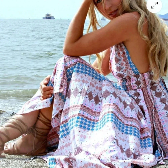 Lulu’s Maxin' Relaxin' Multi Print Backless Maxi Dress, Small - Picture 4 of 11